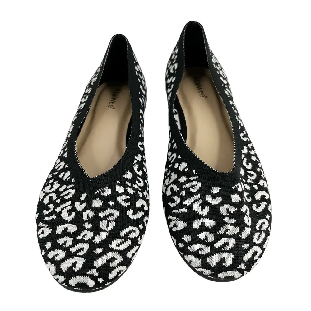Ataiwee Shoes Leopard Black White 11 Ballet Flats New